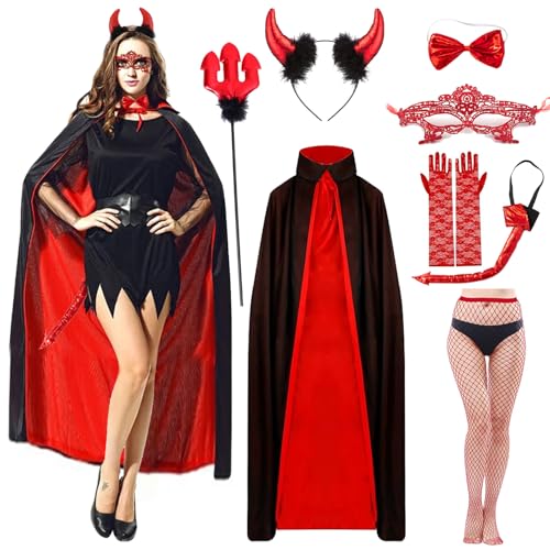 DAZZTIME Kapuzenumhang Schwarz Rot Doppelseitig,Umhang Schwarz Rot Doppelseitig,Kapuzenumhang Doppelseitig,Halloween-Vampir-Umhang,Vampir-Hexenumhang,für Karneval,Fasching,Mottoparty von DAZZTIME