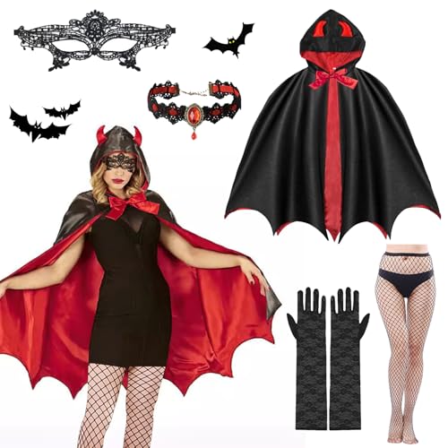 DAZZTIME Kapuzenumhang Schwarz Rot Doppelseitig,Umhang Schwarz Rot Doppelseitig,Kapuzenumhang Doppelseitig,Halloween-Vampir-Umhang,Vampir-Hexenumhang,für Cosplay Halloween Kostüm von DAZZTIME