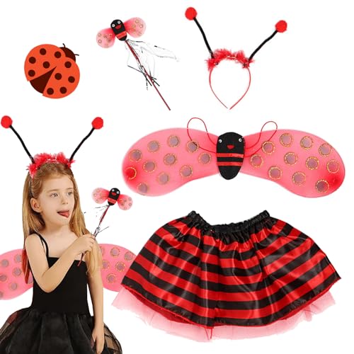 DAZZTIME Kinderkostüm Ballerina Marienkäfer,4 Stück Marienkäfer Kostüm Mädchen,Marienkäfer Kostüm Set,Mit Ladybug Tüllrock,Flügel,Zauberstab und Haarreif,für Karneval,Halloween,Fasching,Mottoparty. von DAZZTIME