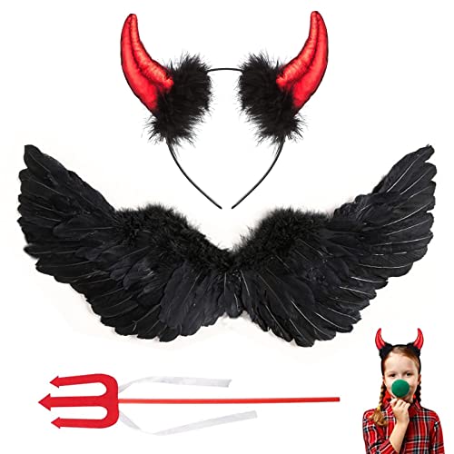 Teufelskostüm für Damen,Teufel Kostüm 60 cm,Dunkler Engel Kostüm,Teufel Kostüm Damen,Halloween Flügel,Teufels Flügel,Teufel Flügel Kostüm Damen,für Karneval,Fasching,Mottoparty,Hallowee von DAZZTIME