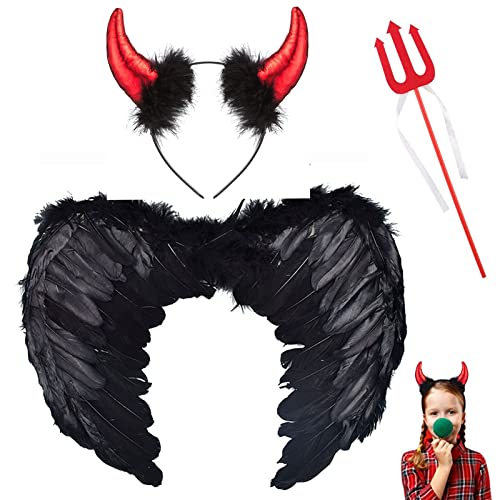 Teufelskostüm für Damen,Teufel Kostüm 60 cm,Dunkler Engel Kostüm,Teufel Kostüm Damen,Halloween Flügel,Teufels Flügel,Teufel Flügel Kostüm Damen,für Karneval,Fasching,Mottoparty,Hallowee von DAZZTIME