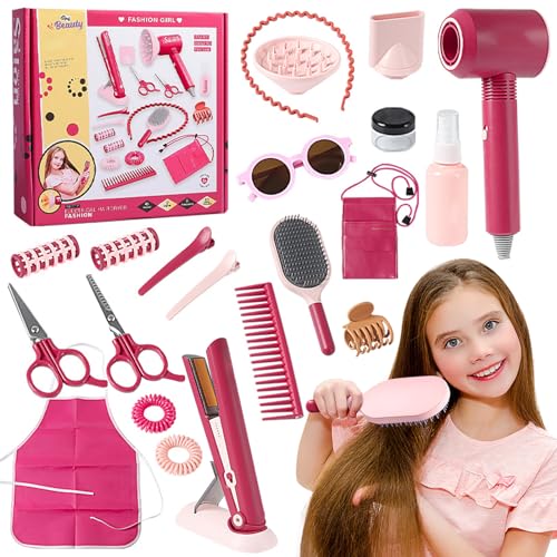 Friseur-und Schminktaschen-Beauty-Set,22 Stück Kinderschminke Set Spielzeug,Styling,Make-Up-Accessoires,Spielset,Kinder Friseur Set,Rollenspielzeug für Jungen & Mädchen Ab 3 Jahren. von DAZZTIME