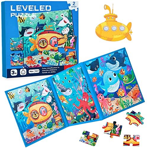 Kinderpuzzle,Magnet Puzzle,Tier Puzzle für Kinder,Reisespiele Kinder ab 3 Pädagogisches Puzzles,Pädagogisches Spielzeug,Lernspielzeug für Kinder 3 4 5 Jahren（Ozean） von DAZZTIME