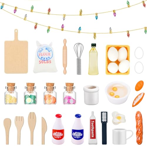 Wichtel Zubehör Weihnachten,32 PCS Weihnachtswichtel Tür Set,Weihnachtswichtel Tür mit Lichterkette,Wichteltürset,Wichtel Zubehör Backset,für Weihnachten, DIY Geschenk für Kinder von DAZZTIME