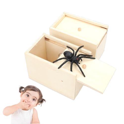 DBALL 2 Stücke Spinne In Box Überraschung Prank Box Holz Streich Spinne Scare Box Witz Spielzeug Spinnen Prank Box Party Scherzartikel für Kinder und Erwachsene von DBALL