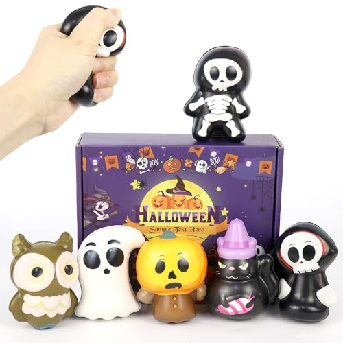 DBPBToU 6er-Pack Halloween Mochi Squishy Toys Set , Halloween Stressball Spielzeug Geschenke Kinder, Anti Stress Halloween Flummi Party Squeeze Toys Geschenke Kinder (Gruppe D) von DBPBToU