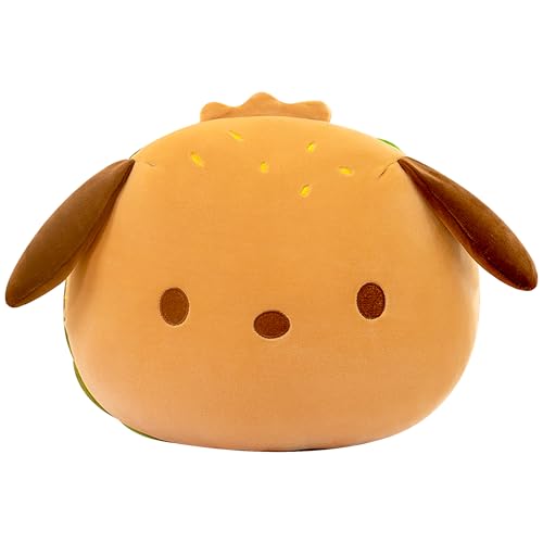 DBPBToU Hamburger Hund Kuschelkissen Kinder Kuscheltier Kissen, 25/35/40 cm Hamburger Plüschtier -Weiches Sitzkissen Rund, Squishy Plüschtier Kissen Cartoon Puppe Pillow (25CM) von DBPBToU