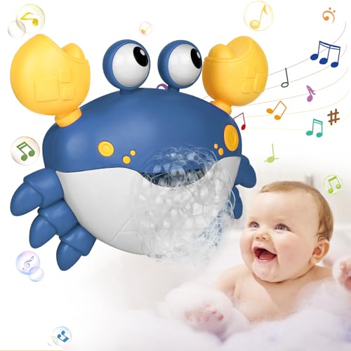 DBREAKS Baby Badewannenspielzeug, Badewannenspielzeug Krabbe mit Musik, Seifenblasenmaschine, Badespielzeug Baby ab 1-4 Jahr, Wasserspielzeug Kinder, Geschenke für Jungen und Mädchen(Blau Krabbe) von DBREAKS