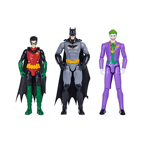 Batman 30cm Figuren-Set aus Batman (Rebirth), Robin und Joker, inkl. Stoffumhang, original Comic-Design von DC Comics