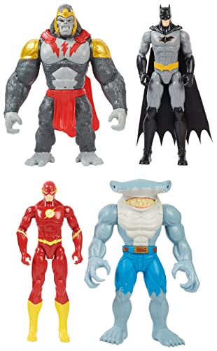 DC Comics, Batman vs. Gorilla Grodd, 4er-Set, 30cm große Action-Figuren (Batman, The Flash, Gorilla Grodd, King Shark), Kinderspielzeug für Jungen und Mädchen von DC Comics