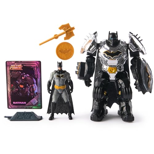 DC Comics, Metal Force Batman Actionfigur, 15,2 cm mit 10,2 cm Minifigur, eingebautem Blaster und Rüstungsanzug, Superhelden-Kinderspielzeug für Jungen und Mädchen ab 4 Jahren von Spin Master