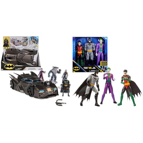 DC Comics Batman Offroad Batmobile mit Fanghaken-Katapult und Gitter-Zelle & Batman 30cm Figuren-Set aus Batman (Rebirth), Robin und Joker, inkl. Stoffumhang, original Comic-Design von DC Comics