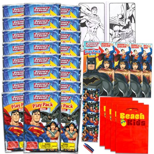 DC Comics Justice League Mini-Partygeschenk-Set – Paket mit 24 Superman-, Batman- und Wonder Woman-Spielpackungen mit Malvorlagen und mehr, Justice League Partyzubehör von DC Comics