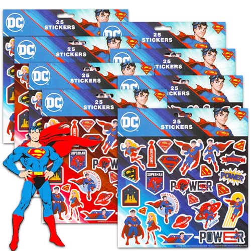 DC Comics Superman-Partygeschenke für Kinder – Bündel mit 200 Superman-Aufklebern mit Superman-Aufklebern für Kunst und Handwerk, Gastgeschenke und mehr, Superman-Partyzubehör für Jungen von DC Comics