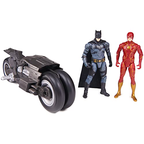 DC Comics The Flash – Batcycle Pack + 2 Figuren, 10 cm – Fahrzeug + bewegliche Figuren – erleben Sie die Abenteuer der Superhelden Batman und Flash – Film The Flash – Spielzeug für Kinder ab 3 Jahren von DC Comics