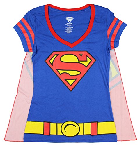 Junior's DC Comics Superman-Kostüm, lizenziertes Grafik-T-Shirt mit Umhang, Blau, XL von DC Comics