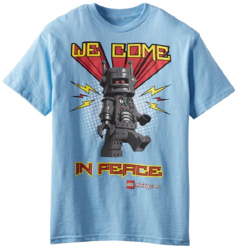 Lego Jungen T-Shirt We Come in Peace Figuren Kurzarm Blau Größe 8 Blau 8 von DC Comics