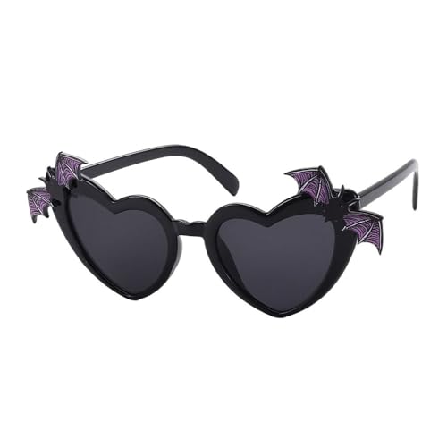 DCNIYT Herzförmige Fledermausflügel-Dekor-Sonnenbrille für Damen, trendiges Herz, Neuheit, Halloween, Disco-Party, Kostüm, Brillen (schwarz) von DCNIYT