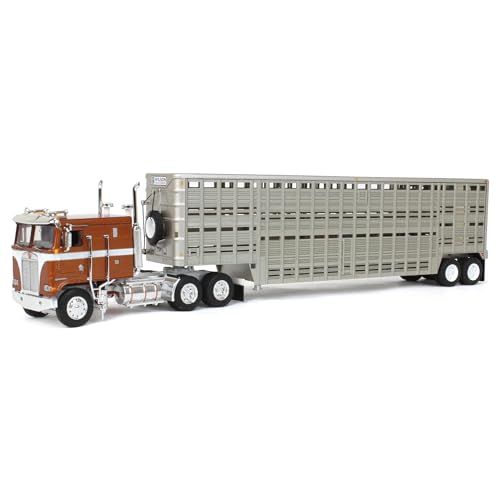 DCP 1/64 Brown Kenworth K100 COE Flattop mit 13,7 m Wilson Vintage Viehanhänger 60-1814 von DCP