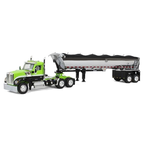 First Gear Kenworth W990 Day Cab und Mac Halbrunde Tandem-Achse Dump Anhänger, Limettengrün und Schwarz, 1/64 Druckguss-Modell von DCP von DCP