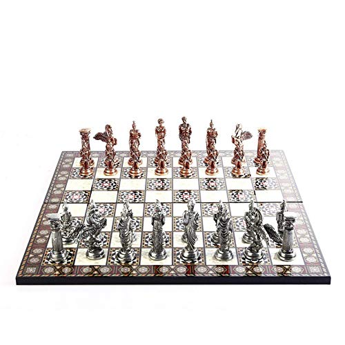 Antike Kupferfiguren Metallschachspiel Handgefertigtes Holzschachbrett Klappschachbrettspielset Internationales Schach von DDNGEJ