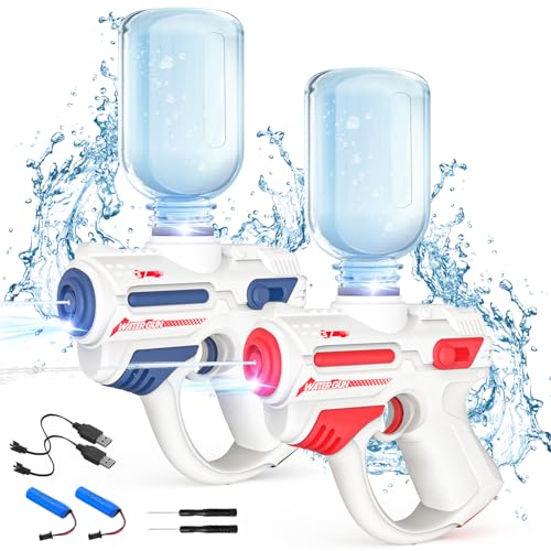 DDULEOG Elektrische Wasserpistole, 2 Stück Automatische Wasserpistole Elektrisch mit Licht, Sommer Spielzeug Wasserpistole für Kinder, Pool Garten Strand Party für Jungen und Mädchen von DDULEOG