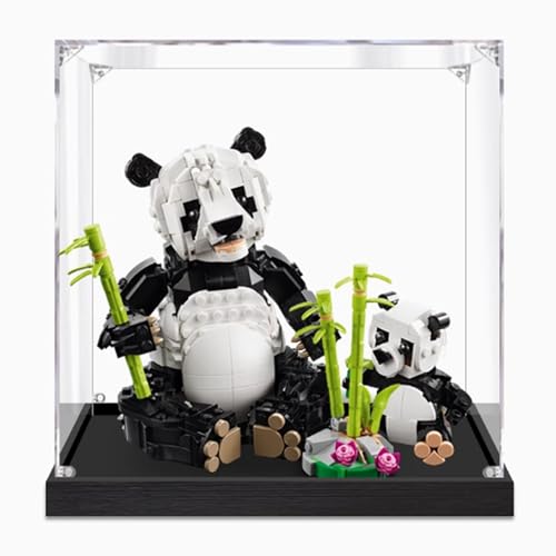 Acryl-Vitrine, kompatibel mit Lego 31165 Panda-Familien-Displaybox-Kit, transparent, staubdicht, Sammlung, Organizer, Aufbewahrungsschrank (nur Box) (schwarze Basis, 3 mm) von DDXMML