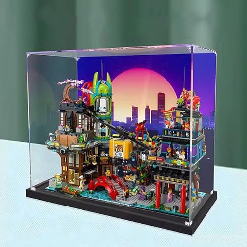 Acryl-Vitrine, kompatibel mit Lego 71799 City Bazaar Displaybox-Set, staubdicht, UV-beständig, transparente Vitrine (nur Vitrine, Kit nicht im Lieferumfang enthalten) (gemalter Hintergrund) von DDXMML