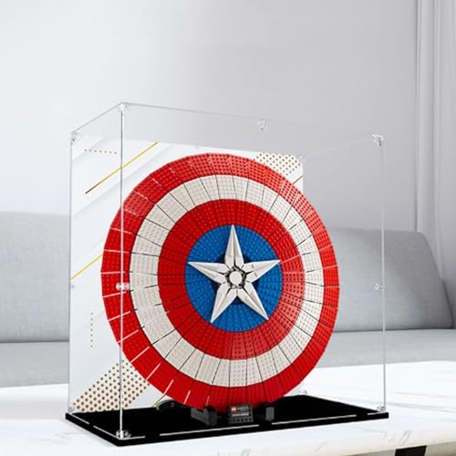 Acryl-Vitrine, kompatibel mit Lego 76262 Captain's Shield Display Box Kit, staubdicht, UV-beständige transparente Vitrine (nur Vitrine, Kit nicht im Lieferumfang enthalten) (Hintergründe 3 mm) von DDXMML