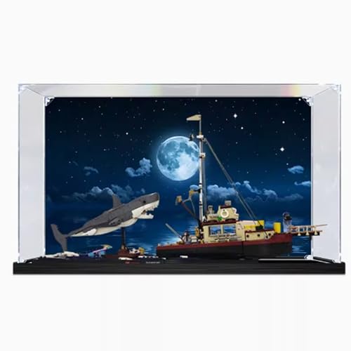 Acryl Vitrine Kompatibel mit Lego 21350 White Shark Killer Wal Modell Set, Staubdichte Transparente Vitrine Aufbewahrungsbox (nur Vitrine) (Hintergrundmodell A) von DDXMML