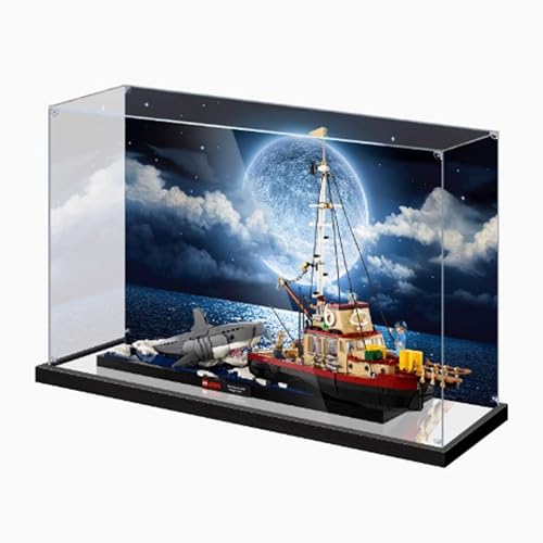 Acryl Vitrine Kompatibel mit Lego 21350 White Shark Killer Wal Modell Set, Staubdichte Transparente Vitrine Aufbewahrungsbox (nur Vitrine) (Hintergrundmodell B) von DDXMML