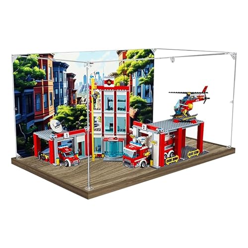 Transparente Acryl-Vitrine für Lego 60110 Feuerwehr-Stadtmodell, Sammlerstücke, Arbeitsplatten-Vitrine, Geschenk, Staubbox, Organizer (nur Displaybox) (Holzsockel 3 mm) von DDXMML