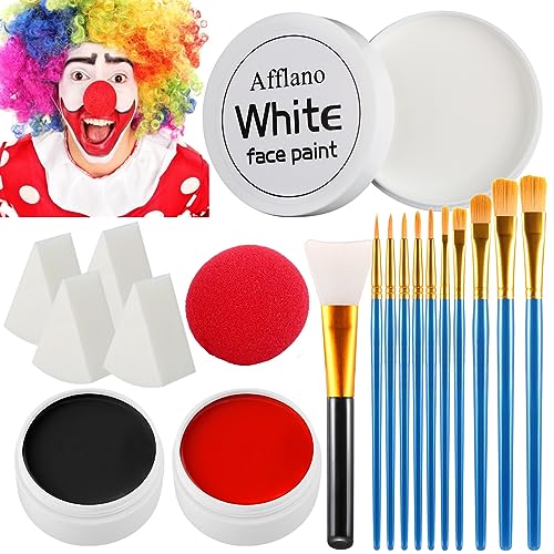 DE'LANCI Halloween Schwarz Weiß Rot Gesicht Körperfarbe,Gesichtsbemalung für Skelett Clown Makeup,Pro Halloween SFX Makeup Schminke für Zombie Schädel Gespenst Gesicht,Waschbar Face Paint Body Paint von DE'LANCI