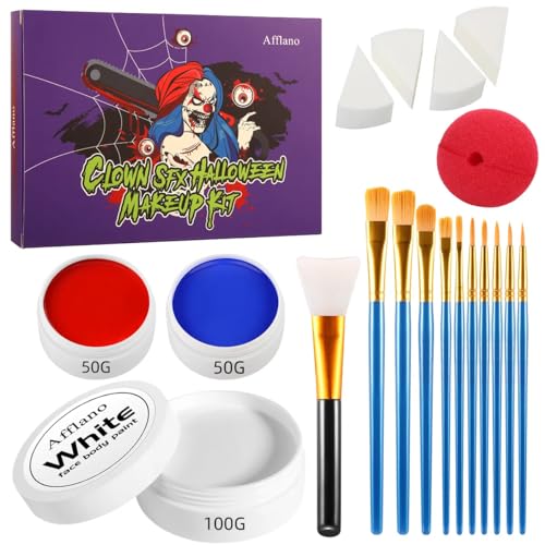 DE'LANCI Clown Halloween Schminke Set Rot Weißer Blau7.05 Oz/200g,Halloween Clown Sschminke Horror,Vereinigte Staaten,Gesichtsbemalung mit dem Britischen Flaggenmuster von DE'LANCI