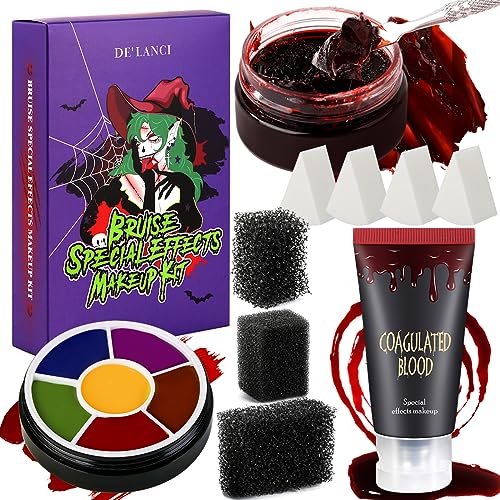 DE'LANCI Halloween Schminke Vampir für Bluterguss Schminke,Halloween Schminken Narben,Kunstblut für Haut,Kunstblut für Mund,10 PCS Halloween Schminke Erwachsene,Vampir Make-up Schminke Verkleidung von DE'LANCI