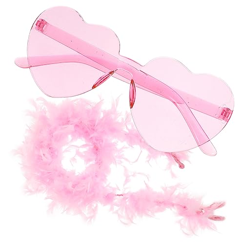 DEARMAMY 1 Satz 90er Brille Frauenboa Und Brille Weiße Brille Herz Brille Schal Für Damen Vintage-Accessoires Herzförmige Brille Sonnenbrille in Herzform Boas Für Erwachsene Feder Rosa von DEARMAMY