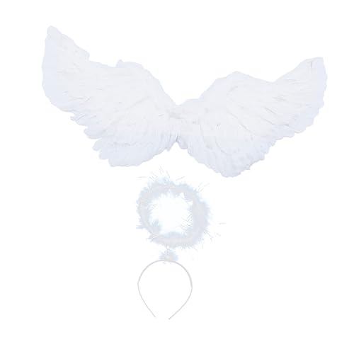 DEARMAMY 1 Satz Federflügel kinderkleider kinderkleidung costume costume angel costume Feenflügel-Kind Kostüm Flügel Mädchen Band Kopfbedeckung anziehen Flügel Kostüm Weiß von DEARMAMY