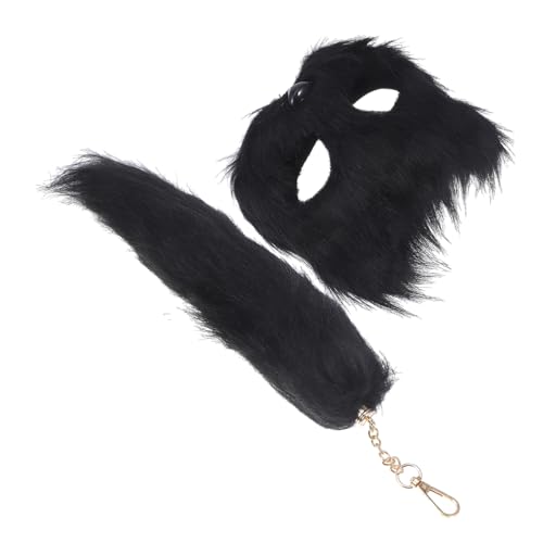 DEARMAMY 1 Satz Fuchsmaskenschwanz pelziger Fuchs Wolf Katze Cosplay-Maske realistische Fuchsmaske Pelzkatzenmaske Maskiert Halloween-Requisiten Kostüm Fuchsschwänze Kunststoff Black von DEARMAMY