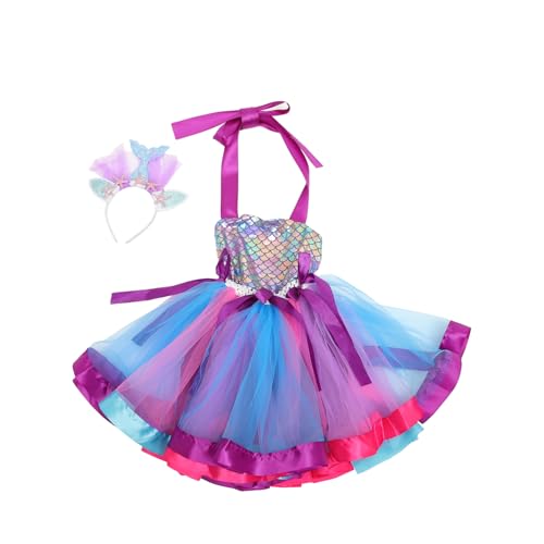 DEARMAMY 1 Satz Halloween-Meerjungfrau-Kostüm Prinzessinnenkleid Meerjungfrau Sommerkleid Meerjungfrau-Stirnband Kleider Cosplay-Kleid Meerjungfrauenkostüm für Mädchen Kinderkleid Polyester von DEARMAMY