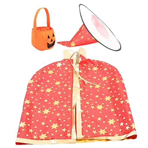 DEARMAMY 1 Satz Halloween-Umhang halloween bag halloweentüten halloweenkostüme mask Aufkleber kleiner Grill kleider halloween deko Zaubererhut für Kinderumhang und Hut Satin rot von DEARMAMY