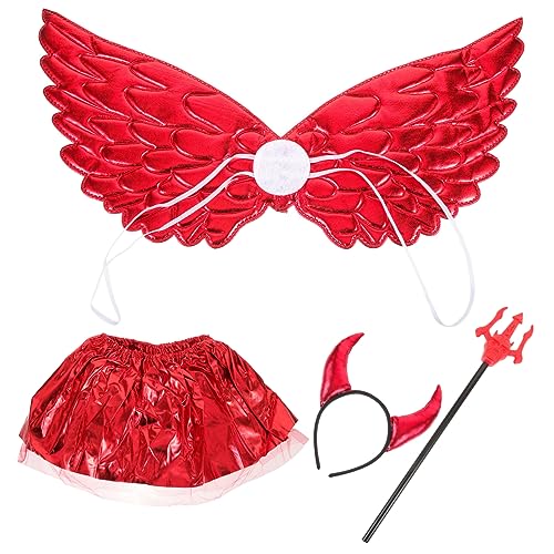 DEARMAMY 1 Satz Halloween Wings Hörner Kopfschmuck Netzrock Party-Teufel-Stütze Teufel Kostüm halloween kopfschmuck halloween kopfbedeckung Kleider Teufelsgabel prop Mädchenkostüm von DEARMAMY