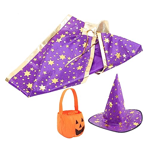 DEARMAMY 1 Satz Halloween-umhang Kapuzenmantel Mädchen Hüte Halloween-kürbiskorb Masken Halloween-kostümkind Haube Halloween-hüte Für Halloween-cosplay-kostüme Skelett Violett Satin von DEARMAMY