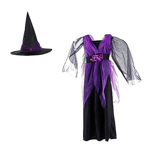 DEARMAMY 1 Satz Hexenkostüm Halloween-Party-Anzieh-Outfit Halloween- Kinderkleidung halloween costume halloween kleidung Hexenkleid für Mädchen Hexenanzug für Baumwolle Violett von DEARMAMY