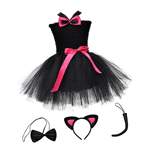 DEARMAMY 1 Satz Katzenrock Anzug Schwarzes Kleid Tutu-rock Halloween-tutu-anzug Kätzchenrock Für Mädchen Festival-cosplay-kostüme Kostümanzug Für Halloween-tutu-kleid Rosy Baumwolle von DEARMAMY