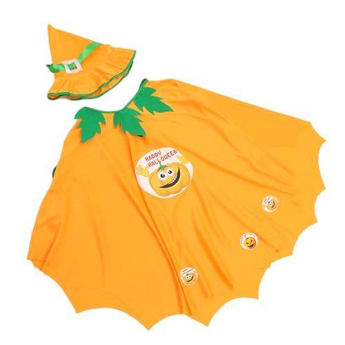 DEARMAMY 1 Satz Kürbis Cape Für Halloween-umhang Für Cosplay-kostüme Hut Für Anzug Für Kleinkinder Cosplay-kostüm Für Halloween-kostümumhang Orange Gestrick von DEARMAMY