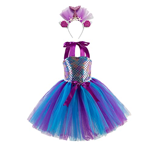 DEARMAMY 1 Satz Mesh-Rock Abschlussball Cosplay-Kleid Geburtstagskleid Mädchen Kinderkleid kinderkleider kinderkleidung hair band Rock mit Haarband Party-Cosplay-Kostüm Gittergewebe Violett von DEARMAMY