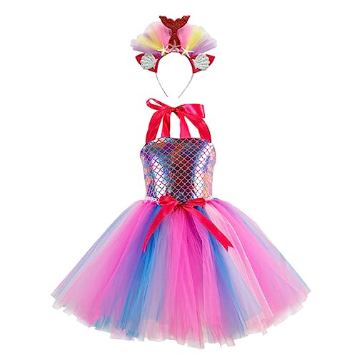 DEARMAMY 1 Satz Mesh-Rock haarband hair- Prinzessinnenkleider für Mädchen Meerjungfrau-Cosplay Ballkleider Kleid für Hochzeitsgäste Kinderkostüm Kindergazerock Gittergewebe Rosa von DEARMAMY