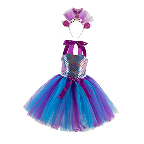 DEARMAMY 1 Satz Mesh-Rock vestidos de gala Spitzenkleid Bling Meerjungfrau Kostüm Paillettenkleid für Mädchen kinderkleider kinderkleidung hairband Geburtstagskleid Kinderrock Stoff Violett von DEARMAMY