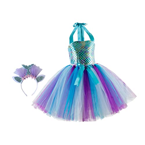 DEARMAMY 1 Satz Mesh-rock Kinderkostüm Mit Stirnband Leistungszubehör Party-cosplay-rock Kinderkleid Hochzeitskleid Für Cosplay-kleid Rock Mit Haarband Mädchenkleid Blue Stoff von DEARMAMY