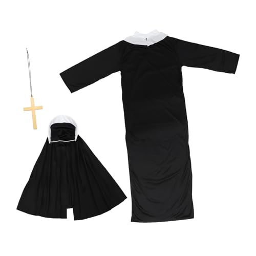 DEARMAMY 1 Satz Nonnenkostüm Für Erwachsene Halloween-hexen-outfit Gotisches Hexenkleid Unter Schwarzes Nonnenkleid Die Halloweenkostüm Verkleiden Kostüme Dekorationen Black Baumwolle von DEARMAMY